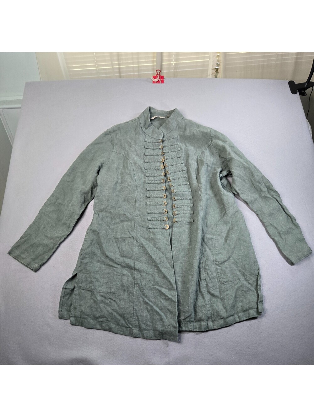 Soft Surroundings Sheffield Military Jacket Lage Sage Green Ramie Stand Collar